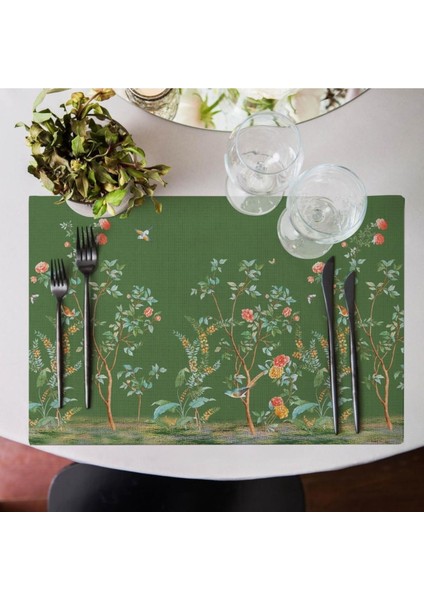 Çiçek Tasarımlı Kumaş Amerikan Servis 4'lü Set 35X50CM (Keteni Ulusl. Yıkama ve Solmama Sertifikası)