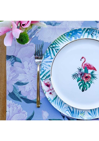 Blue - White Rose Kumaş Amerikan Servis 4'lü Set - 35X50 Keten, Ulusl.yıkama ve Solmama Sertifikası fiyatları