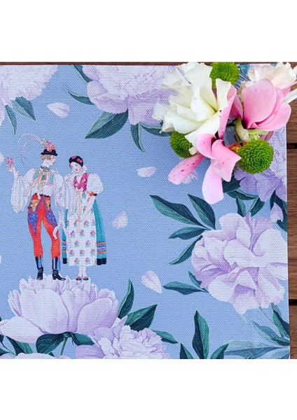 Blue - White Rose Kumaş Amerikan Servis 4'lü Set - 35X50 Keten, Ulusl.yıkama ve Solmama Sertifikası fırsatları