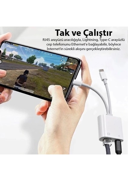Ally Type-C To Lightning RJ45 Dönüştürücü Adaptör Ethernet KABLOSU-(1903) modelleri