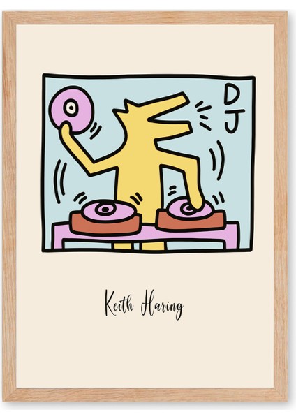 Keith Haring - Dj - Doğal Ahşap Çerçeveli Tablo fiyatları