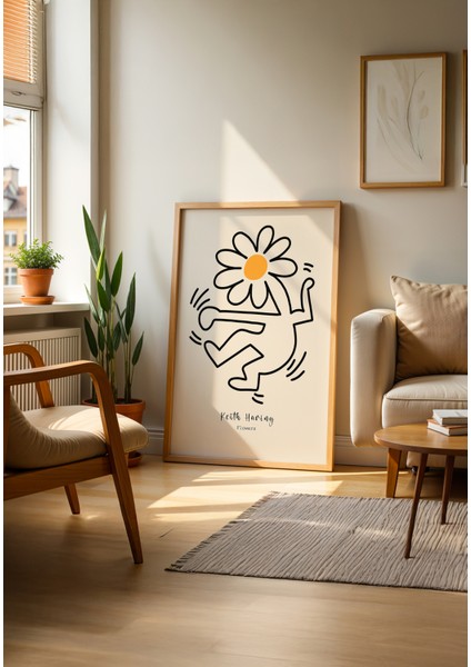 Keith Haring - Daisy - Doğal Ahşap Çerçeveli Tablo