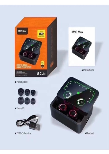 M90 Max Enc Oyun Bt 5.3 Dokunmatik Kontrollu LED Göstergeli Pupg Oyuncu Kulaklığı modelleri