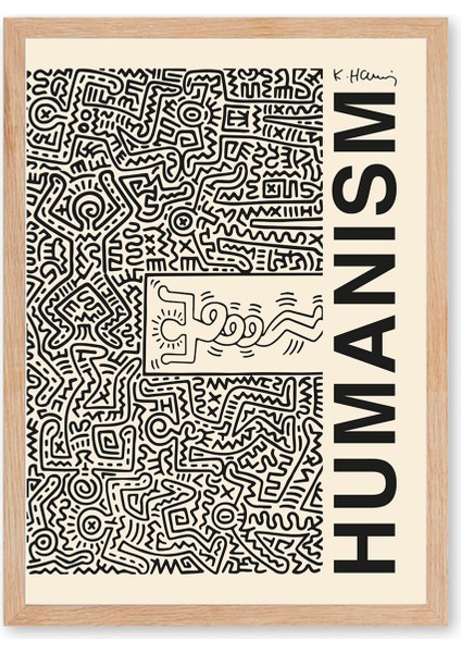 Keith Haring - vertical - Doğal Ahşap Çerçeveli Tablo indirimleri