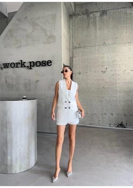 Keten Yelek - Şort Takım - Beyaz fiyatları