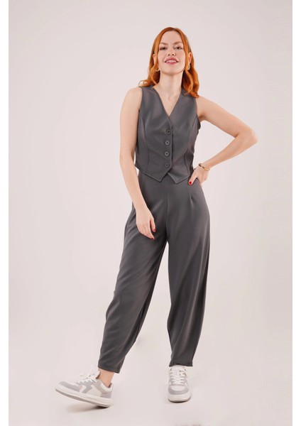 Önü Düğmeli Gri Yelek fırsatları