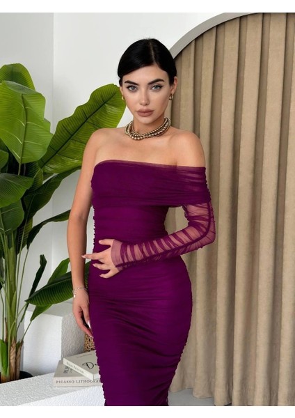 Polack Tek Omuz Tül Elbise