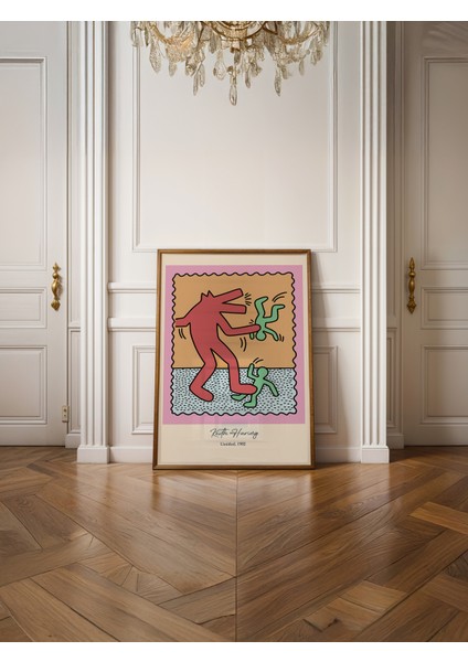 Keith Haring - Monster - Doğal Ahşap Çerçeveli Tablo