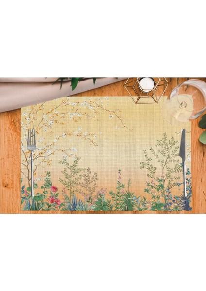 Colorful Mini Flowers Kumaş Amerikan Servis 4'lü Set (Keten, Ulusl.yıkama ve Solmama Sertifikası)