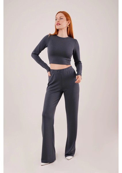 Fitilli Bluz ve Pantolon Antrasit Ikili Takım