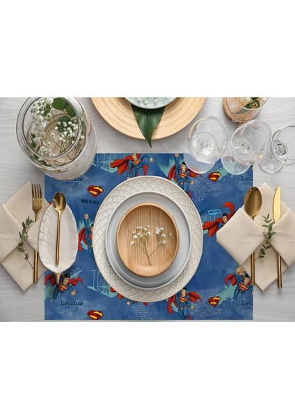 Blue Superman Kumaş Amerikan Servis 4'lü Set (Warner Bros Lisanslı Ürün, Keten Kumaş) fiyatları