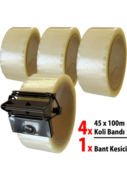 4 Adet 45X100 Koli Bandı ve Bant Kesici Seti Taşınma Paketleme Kiti fiyatları