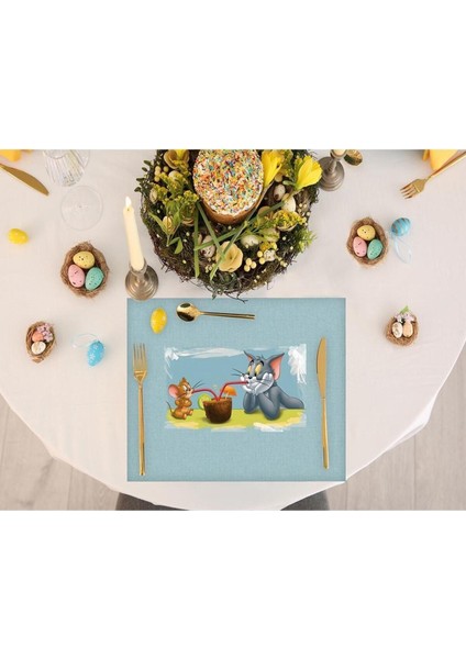 Tom And Jerry Kumaş Amerikan Servis 4'lü Set 35X50CM (Warner Bros Lisanslı Ürün, Keten Kumaş)