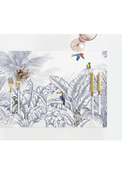 Çizgisel Tasarım Kumaş Amerikan Servis 4'lü Set 35X50CM (Keten, Ulusl.yıkama ve Solmama Sertifikası)