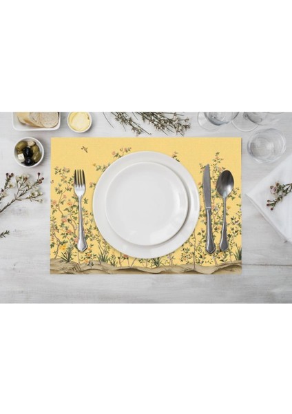Sarı Çiçek Tasarımlı Kumaş Amerikan Servis 4'lü Set Keten Kumaş Ulusl. Yıkama ve Solmama Sertifikası fiyatları