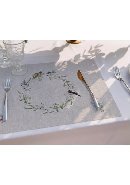 Kuşlu Bahçe Kumaş Amerikan Servis 4'lü Set 35X50CM Keten Kumaş Ulusl. Yıkama ve Solmama Sertifikası
