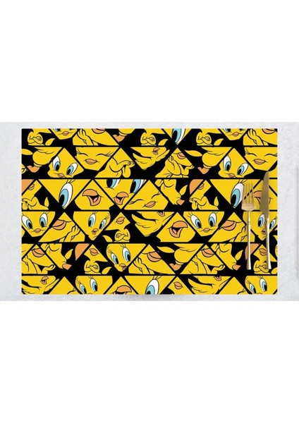 Tweety Face Kumaş Amerikan Servis 4'lü Set 35X50CM (Warner Bros Lisanslı Ürün, Keten Kumaş)