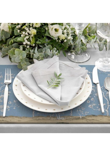 Çiçek Tasarımlı Mavi Kumaş Amerikan Servis 4'lü Set (Keten, Ulusl.yıkama ve Solmama Sertifikası) fiyatları