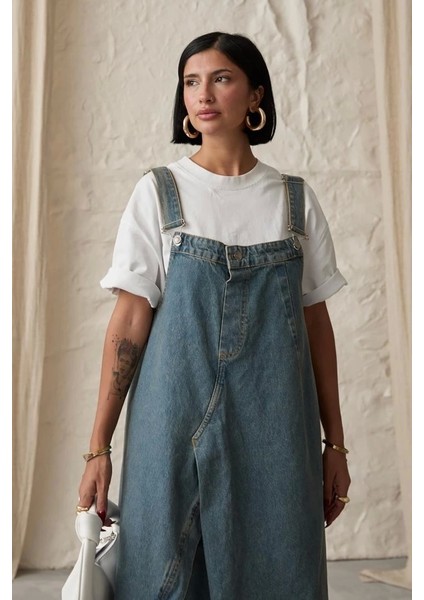 Mavi Askılı Düğmeli Kot Elbise modelleri