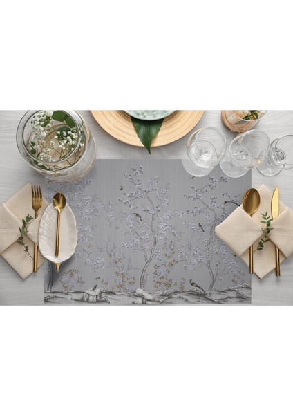 Mini Çiçek Tasarımlı Kumaş Amerikan Servis 4'lü Set (Keten, Ulusl. Yıkama ve Solmama Sertifikası)