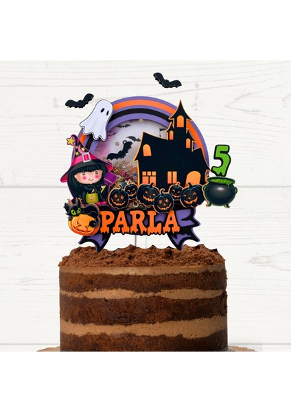 Halloween Cadılar Bayramı Temalı Kişiye Özel 3D Pasta Parti Süsü Cake Topper (23X22 Cm)