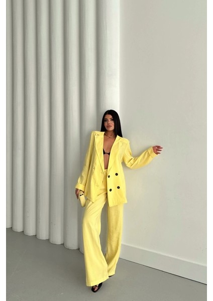 Modal 4 Düğme Astarsız Ceket - Pantolon Takım - Sarı fırsatları