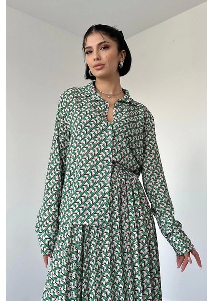 Desenli Viskon Gömlek ve Etek Takım - Yeşil fiyatları