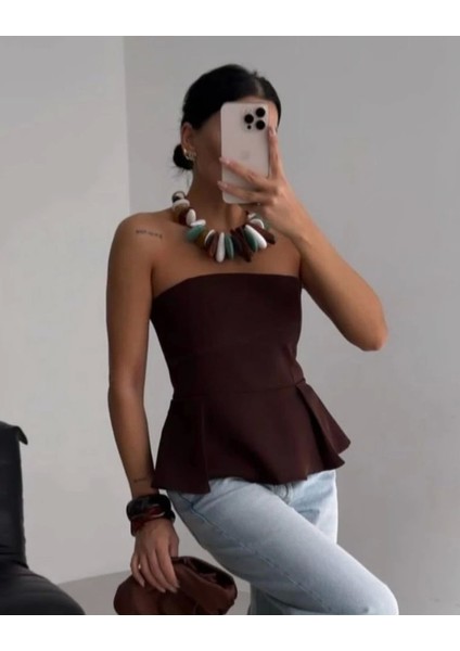 Pileli Straplez Bluz