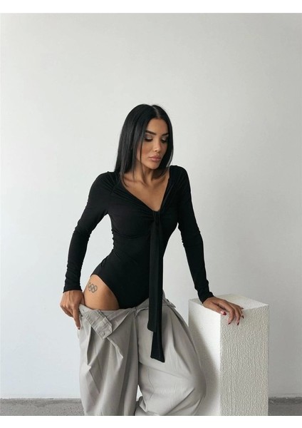 Sandy Bodysuit Önden Bağlama Detaylı - Siyah fiyatları
