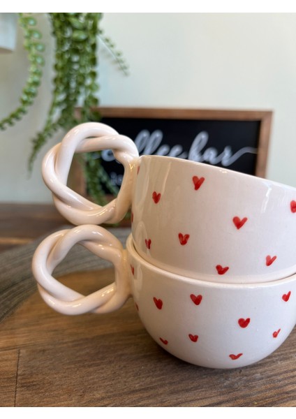 Romantik Kırmızı Kalpli El Yapımı Seramik Fincan Tabak fırsatları