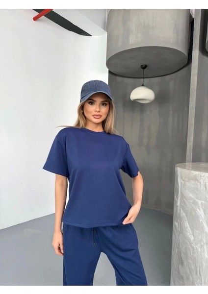Osy Modal Yumuşak Dokulu Kumaş Kısa Kollu Bluz Rahat Pantalon Ikili Takım- Lacivert fırsatları