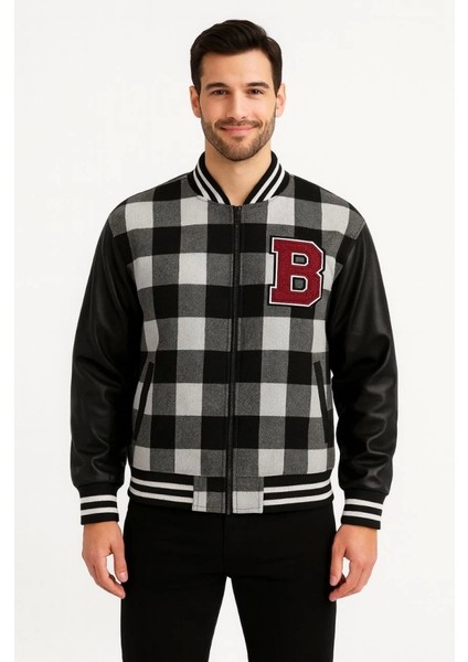 Kolları Suni Deri Içi Astarlı Oduncu Kolej Içi Ceket - Gri fiyatları