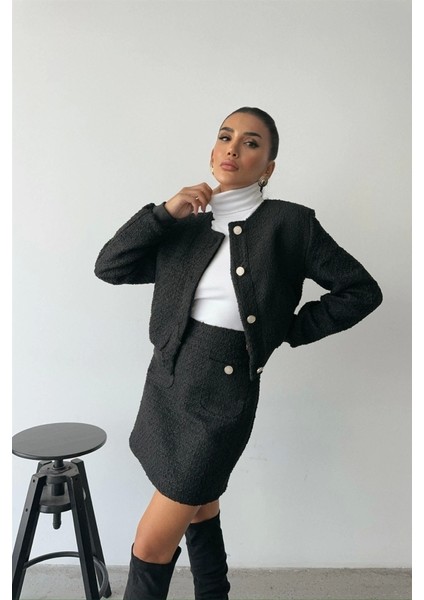 Chanel Crop Ceket-Kısa Etek Takım - Siyah fiyatları
