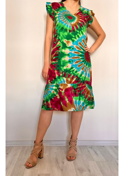 Kadın Batik Desenli Elbise / Viskon Elbise