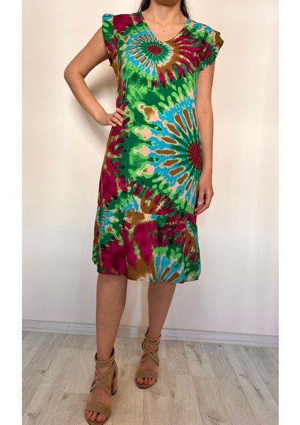 Kadın Batik Desenli Elbise / Viskon Elbise modelleri