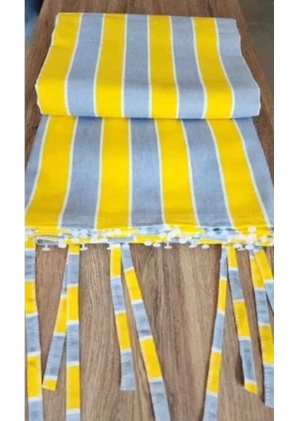 Sarı Gri Çizgili Su Geçirmez Kornişli Bağcıklı Balkon Perdesi Branda modelleri