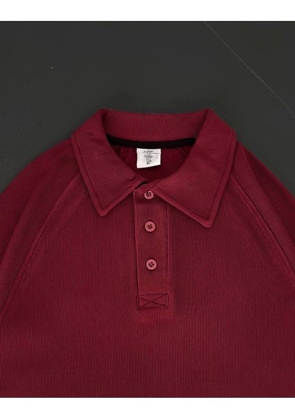 Yakalı Patlı Kısa Kol T-Shirt - Bordo fırsatları