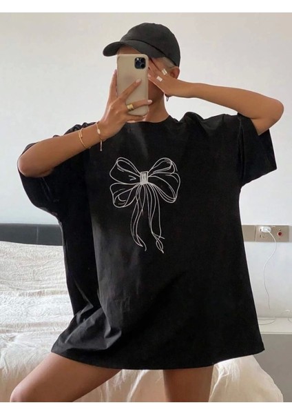 Baskılı Oversize T-Shirt - Siyah fırsatları
