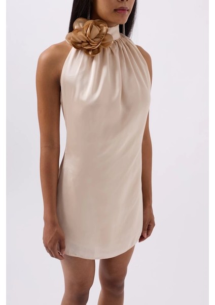 Gül Detay Mini Saten Elbise modelleri