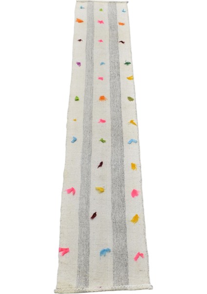 El Dokuma Nadir Naif Ak Pamuklu Mini Yolluk Kilim 6340