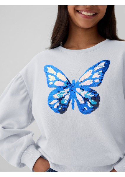 Kız Çocuk Mavi Relaxed Flippy-Sequin Grafikli Fransız Havlu Kumaş Sweatshirt fırsatları