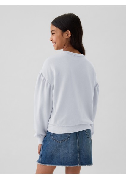 Kız Çocuk Mavi Relaxed Flippy-Sequin Grafikli Fransız Havlu Kumaş Sweatshirt