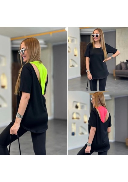 Kadın Iki Iplik Kumaş Sırt Neon Detay Bluz fırsatları