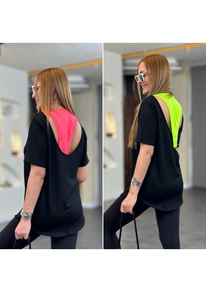 Kadın Iki Iplik Kumaş Sırt Neon Detay Bluz indirimleri