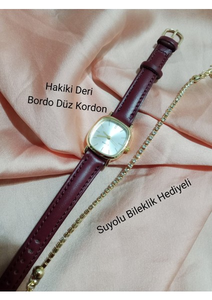 Marka Model Retro Still Vintage Oval Bileklikli Gold Kasa - Hakiki Deri Bordo Kordon Kadın Kol Saati 0021