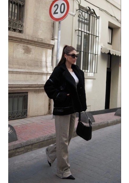 Cıt Cıt Detaylı Peluş Mont Ceket - Siyah fiyatları