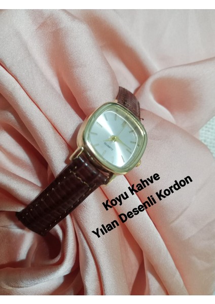 Kadın Kol Saati Koyu Kahve Kordon Retro Still Marka Model Vintage Oval Gold Kasa 0021