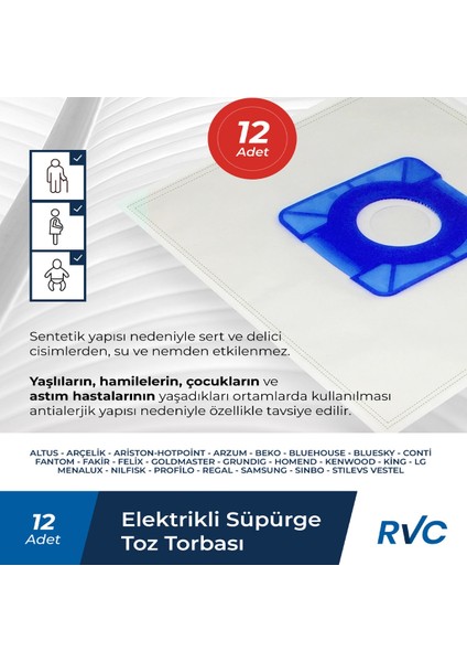 12 Adet Elektrikli Süpürge Toz Torbası Beyaz ve Temizleme Performansı Güçlü fiyatları