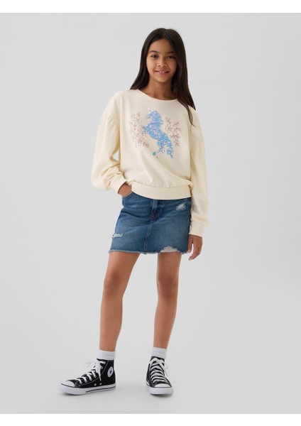 Kız Çocuk Kırık Beyaz Relaxed Flippy-Sequin Grafikli Fransız Havlu Kumaş Sweatshirt fırsatları