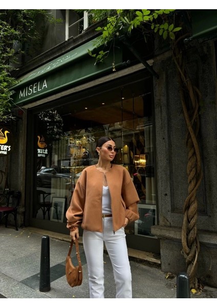 Kaşe Kaşmir Fermuarlı Ceket - Kahve fırsatları